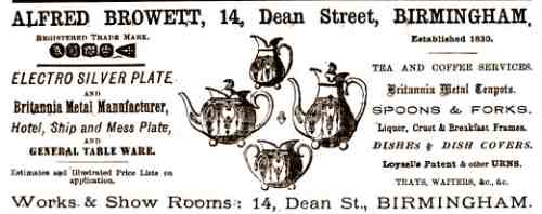 Alfred Browett, 1878 advertisement