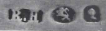 R.H and English pseudo-hallmarks mark, Robert Hendery, Montreal, Ontario, 1814-1897 R.HENDERY and English pseudo-hallmarks mark, Robert Hendery, Montreal, Ontario, 1814-1897