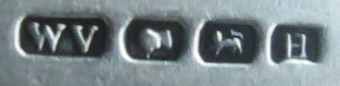 W.V in a  rectangle and pseudo English hallmarks, William James Veith, Halifax, Nova Scotia, Canada
