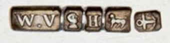 W.V in a  rectangle and pseudo English hallmarks, William James Veith, Halifax, Nova Scotia, Canada