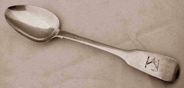 silver spoon hallmarked Dublin 1838, maker William Cummins