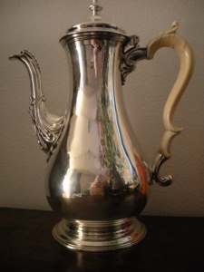 Coffee pot with family crest: ASELOCK, BLADES  and many other families of England and  Scotland