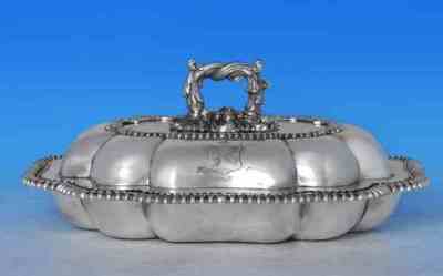 family crest: SMYTH on an Old Sheffield Plate entre dish set