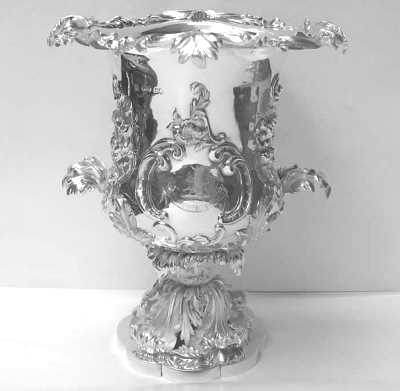 silver wine cooler with family crest: WILLIAMS