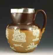 Deykin & Harrison Ltd, silver rim on stoneware pitcher
