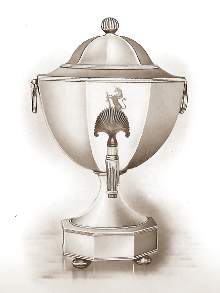 silver tea urn: Roberts, Cadman & Co, 1789