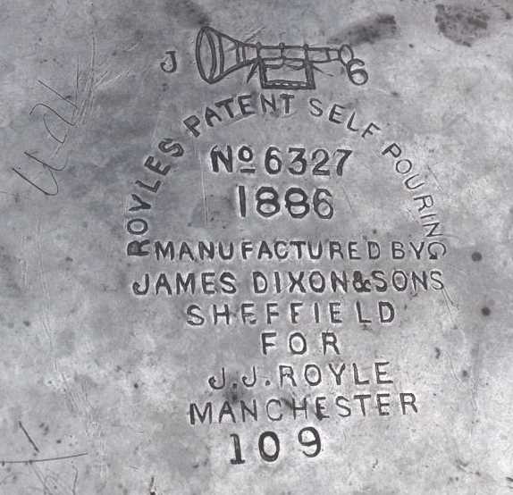 Dixon: Mark used on patented self pouring teapots - 1886-c.1895
