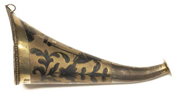 silver and niello ear trumpet, Russia, maker Gavril Ustinov, Moscow
