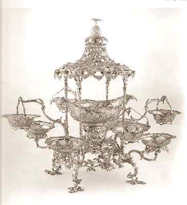 Chinese pagoda silver epergne, London 1764