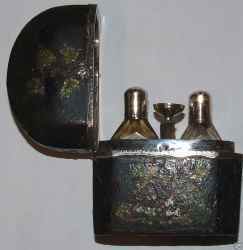 shagreen etui with perfume bottles and funnel