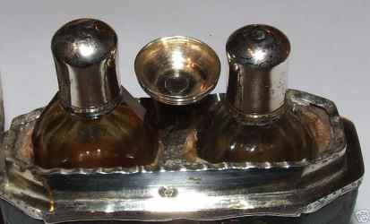 shagreen etui with perfume bottles and funnel
