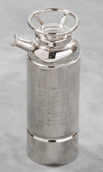 silverplate cocktail shaker: fire extinguisher