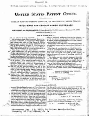 USPO Statement and Declaration of Trade-Mark No. 33902 to  Gorham Manufacturing Company (October 7, 1899)