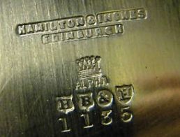 Hamilton & Inches, mark on silver plate item acting as retailer of Harrison Brothers & Howson