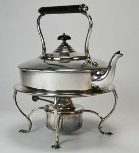silverplate teapot on stand: Hukin & Heath, late 19th/early 20th century