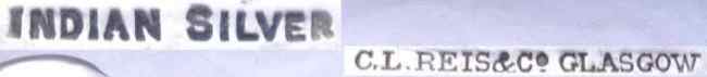 Indian trade name: Daniel & Arter - Birmingham (Charles L. Reis & Co - Glasgow retailer)