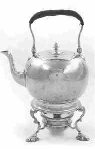 kettle on stand with spirit lamp: Paul de Lamerie 1727