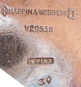 Mappin & Webb, silver plate mark, uppercase 'I' date letter