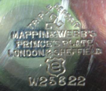 Mappin & Webb, silver plate mark, lowercase 'e' date letter