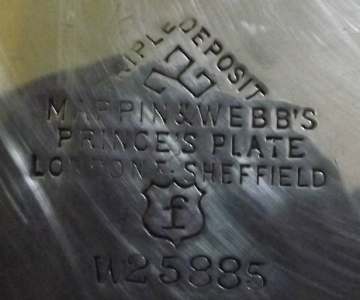 Mappin & Webb, silver plate mark, lowercase 'f' date letter