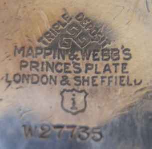 Mappin & Webb, silver plate mark, lowercase 'i' date letter