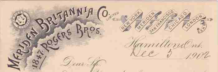 retail stores opened by Meriden Britannia Company Ltd in an envelope used in 1902