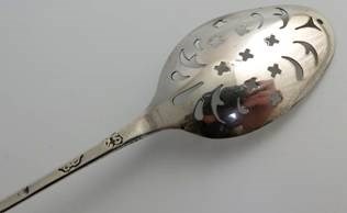 Mote spoon made by Christopher Skinner and assayed in Dublin in about 1753