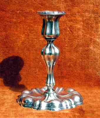 A high-quality silver-plated candlestick, issued by BMF Alexander Schoeller between 1852 and 1865