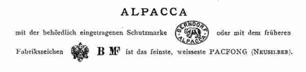 An excerpt on Alpacca from the 1893 BMF catalogue