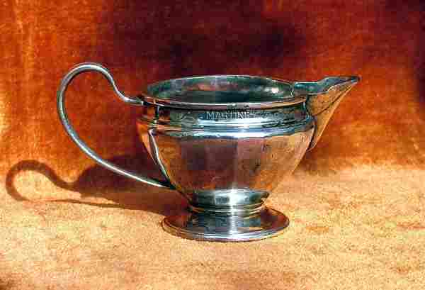 A high-quality silver-plated (Alpacca-Silber I) creamer bearing the mark of 70-year jubilee of Arthur Krupp (1926).