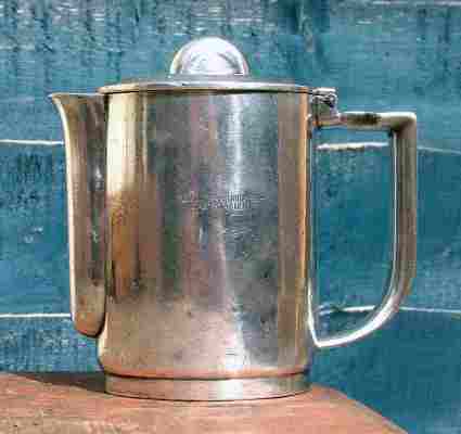 A silver-plated coffee-pot  with the logo 'Flug u. Zeppelinhafen-Gasttten' (Plane and Zeppelin Harbour Restaurant), issued by Esslingen BMF branch between 1938 and 1945