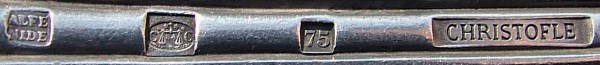 Disposition of marks on silver-plated Alfnide base Christofle cutlery, issued in 1875.