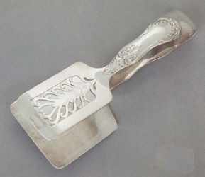 openwork silver asparagus server, saw cutting technique, Tiffany maker