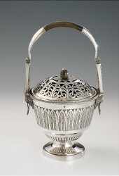 openwork silver warmer, saw cutting technique, Italy 19th century