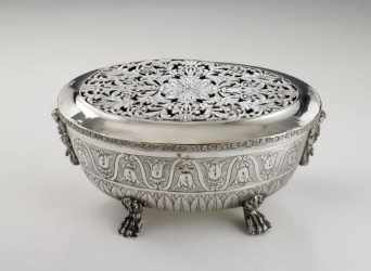 openwork silver warmer, saw cutting technique, Italy 19th century