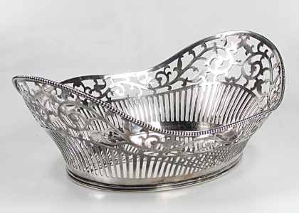 openwork silver fruit basket, saw cutting technique, Germany  late 19th century
