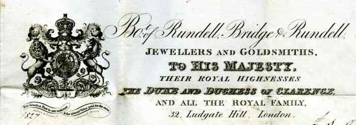 invoice head of Rundell Bridge & Rundell