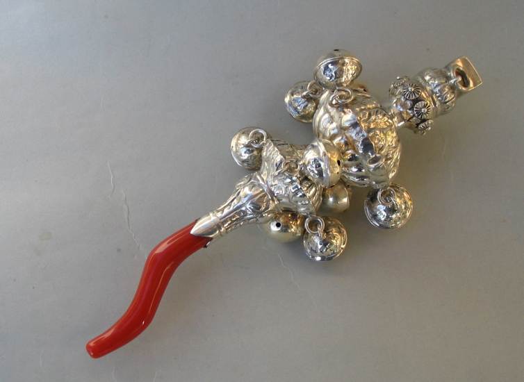 antique silver baby rattle