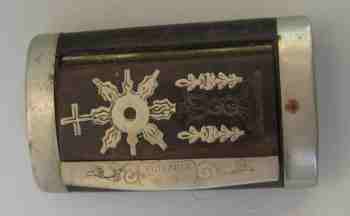 wood and white metal snuff box