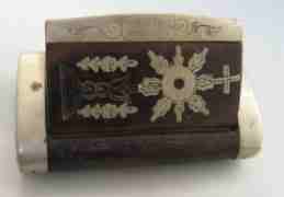 wood and white metal snuff box