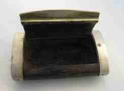 wood and white metal snuff box