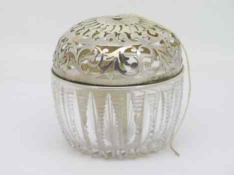glass stringholder with sterling silver lid: Gorham Mfg Co