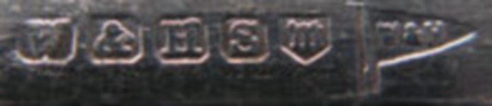 Walker & Hall silverplate mark Gothic lowercase 'm', flag type B, shield type 2