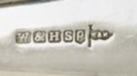 Walker & Hall silverplate mark 'rho', flag type A, shield type 2