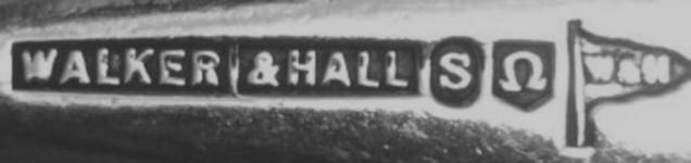 Walker & Hall silverplate mark 'omega' (uppercase), flag type A, shield type 2