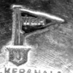 Walker & Hall silverplate mark Gothic lowercase 'v', flag type B, shield type 3