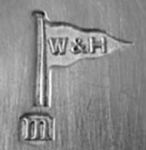 Walker & Hall silverplate mark lowercase 'm', flag type C, shield type 5