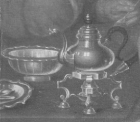 Family of three at the tea: Richard Collins c. 1725 - Victoria and Albert Museum (detail)