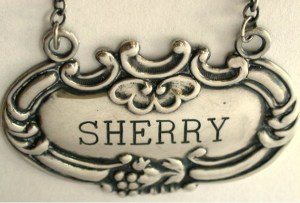 silver bottle ticket - wine label: Sherry