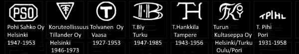 Finland silver makers of 20th century: silversmith's initials marks